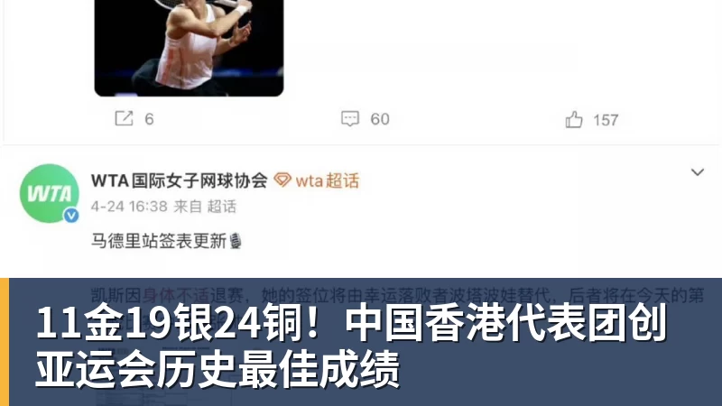 11金19银24铜！中国香港代表团创亚运会历史最佳成绩